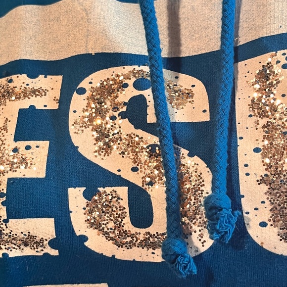 Turquoise JESUS SAVES Hooded Sweatshirt size S Boutique front pocket NEW - Picture 13 of 13